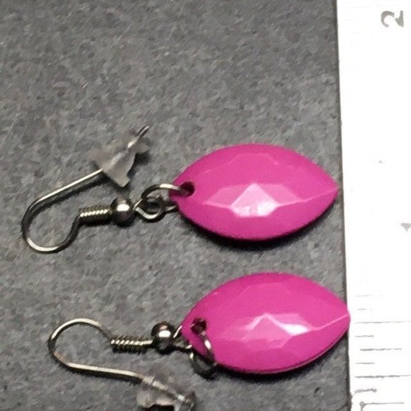 Dangle Pierced Earrings Barbie Pink Faceted Ellipse Silver Retro Soft Girl - Picture 5 of 5